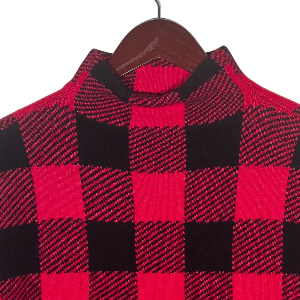Loft Petites SP Red Black Buffalo Plaid Turtleneck Tunic Sweater Nylon/Acrylic